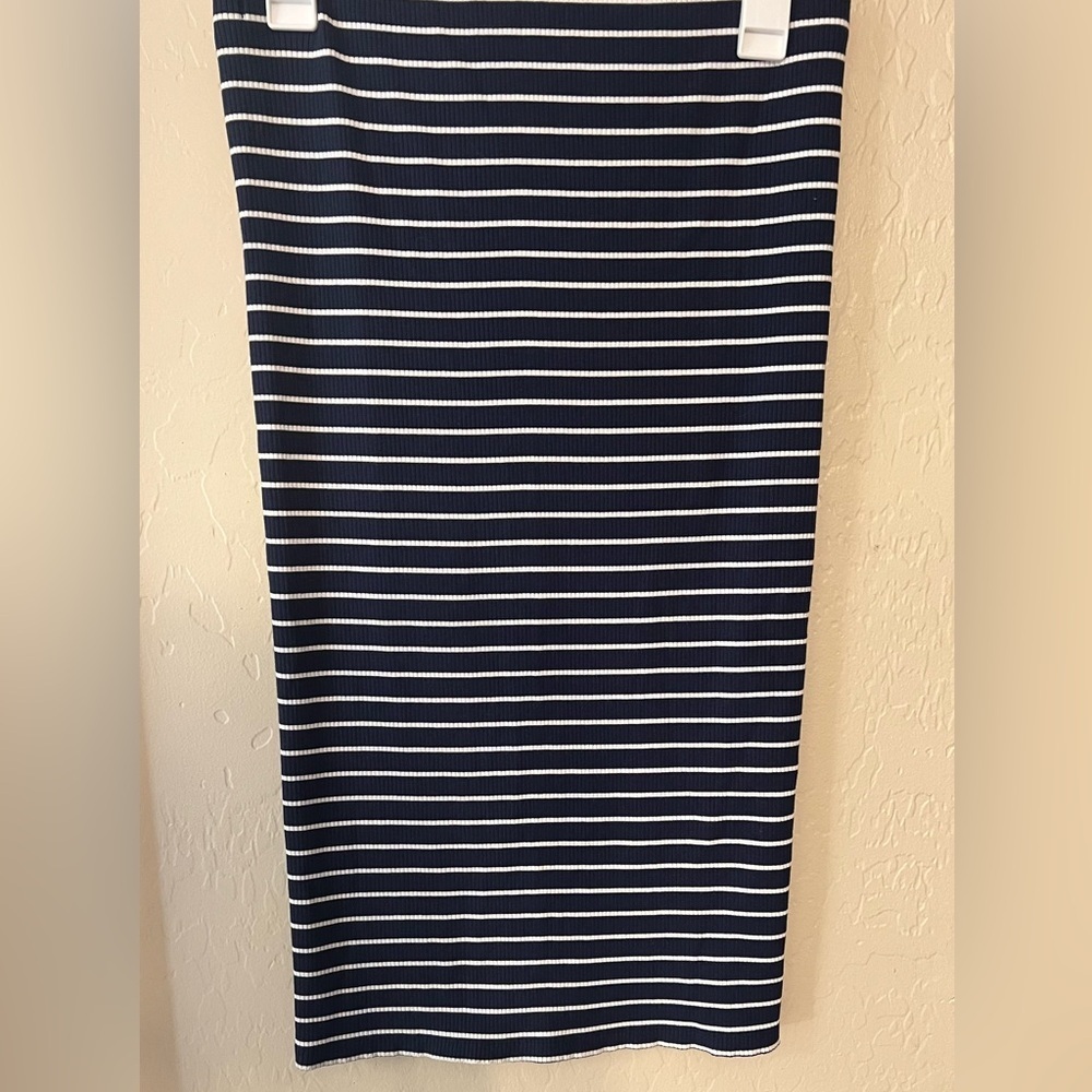 Polo Ralph Lauren Navy Stripe Rib Knit Midi Pencil Skirt Petite- Size Small SP